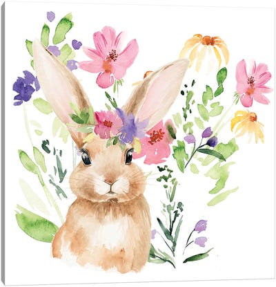 Watercolor Spring Garden II Canvas Art Print - Rabbit Art