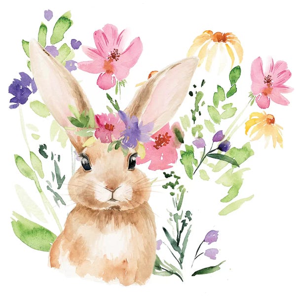 Rabbits: Watercolor Spring Garden II by Jennifer Paxton Parker
