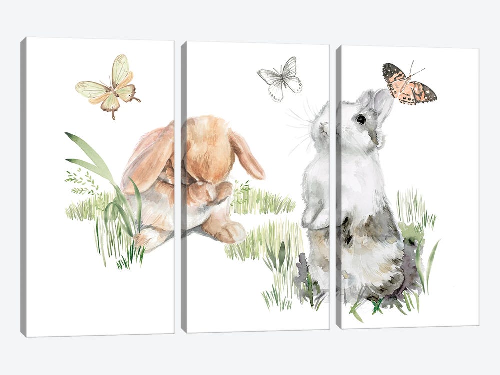 English Bunnies I 3-piece Canvas Art Print
