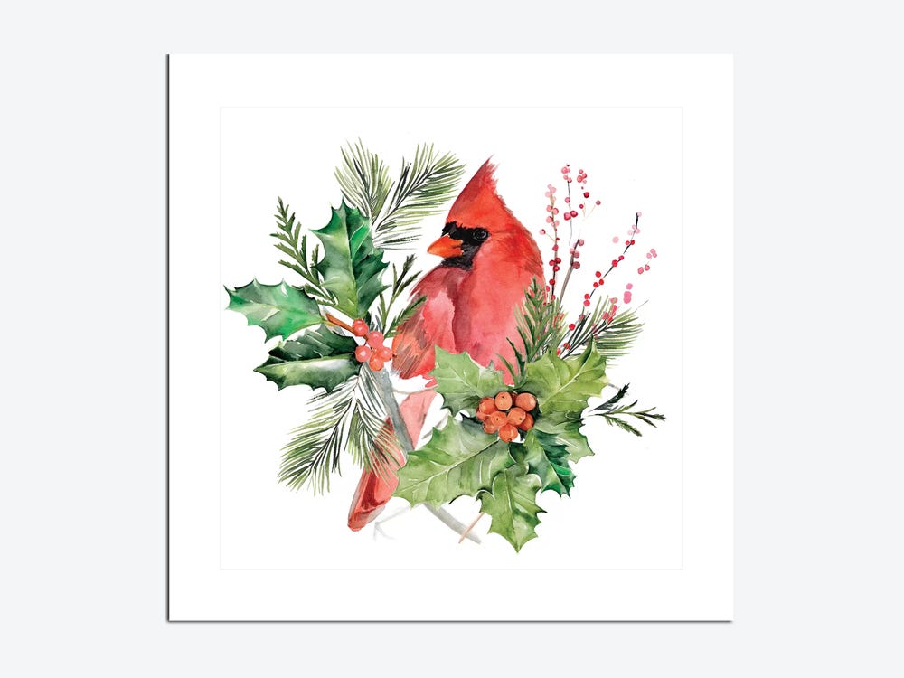  Christmas Cardinals by Jenny Newland, 14x19-Inch Canvas Wall  Art: Posters & Prints