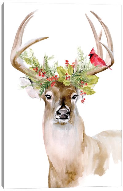 Holiday Deer I Canvas Art Print - Christmas Animal Art