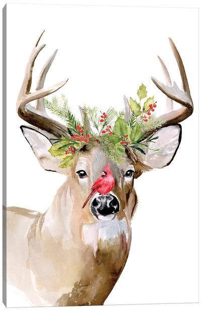 Holiday Deer II Canvas Art Print - Christmas Animal Art