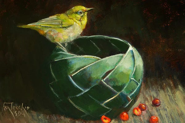 Jan Perley: Palm Basket, Coffee Berries, And Warbling White-Eye by Jan Perley