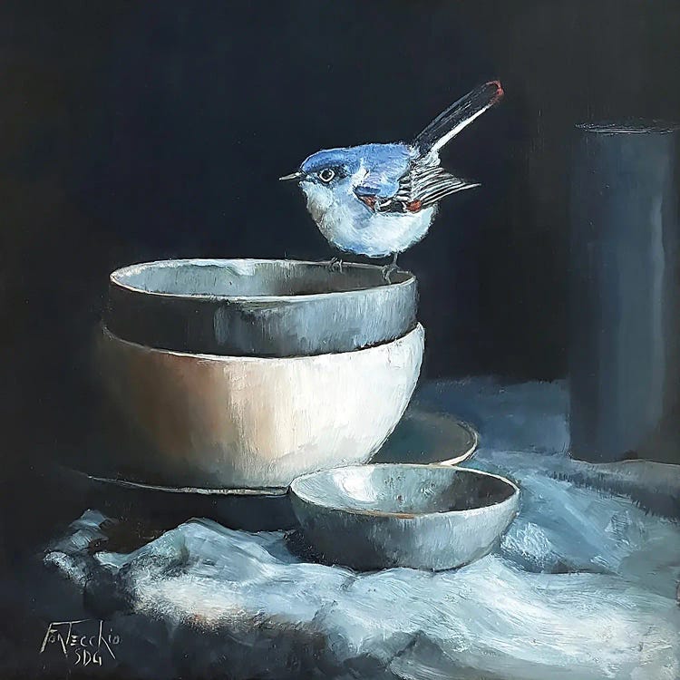 Gnatcatcher Among The Pottery by Jan Perley wall art