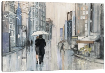 Spring Rain New York Neutral Canvas Art Print - Umbrellas 