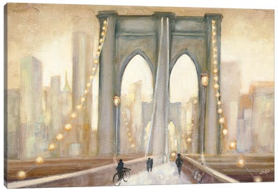 Bridge To New York At Dusk Canvas Art Print - Julia Purinton