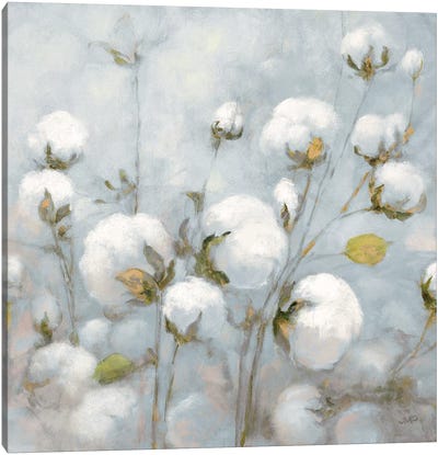 Cotton Field In Blue Gray Square Canvas Art Print - Cotton Art