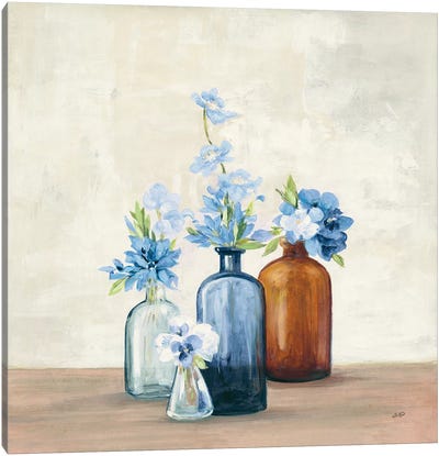 Windowsill Garden I Blue Canvas Art Print - Julia Purinton