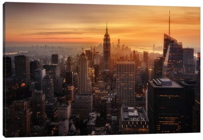 Manhattan's light Canvas Art Print - City Sunrise & Sunset Art