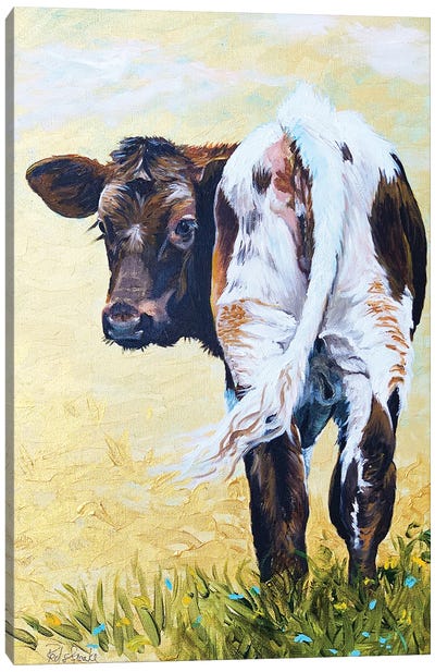 Calf On Gold Canvas Art Print - Baby Animal Art