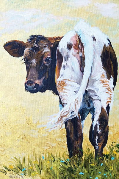 Baby Animals: Calf On Gold by Jennifer Redstreake