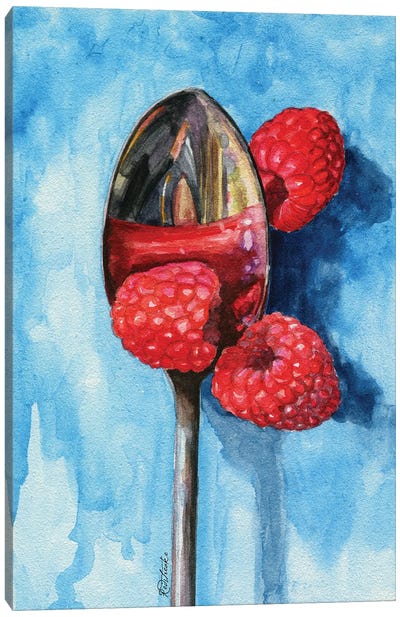 Spoon With Raspberries Canvas Art Print - Berry Art