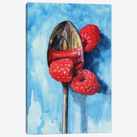 Spoon With Raspberries Canvas Print #JRE151} by Jennifer Redstreake Art Print