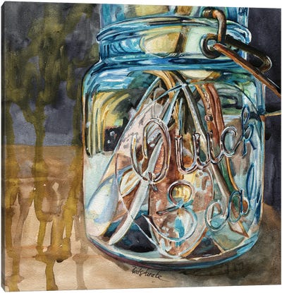 Jar With Antique Spoons Canvas Art Print - Jennifer Redstreake