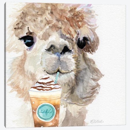 Alpaca With Coffee I Canvas Print #JRE153} by Jennifer Redstreake Canvas Print