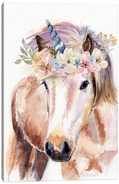 Unicorn With Flowers Canvas Art Print - Unicorn Art