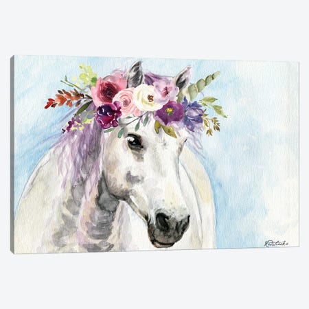 Unicorn With Flowers II Canvas Print #JRE156} by Jennifer Redstreake Canvas Art