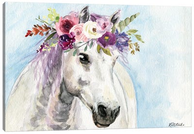 Unicorn With Flowers II Canvas Art Print - Jennifer Redstreake