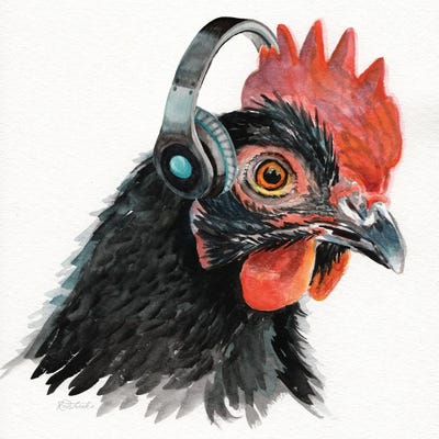 Rooster With Headphones by Jennifer Redstreake canvas print