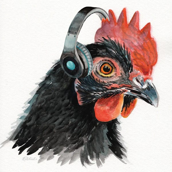 Jennifer Redstreake: Rooster With Headphones by Jennifer Redstreake
