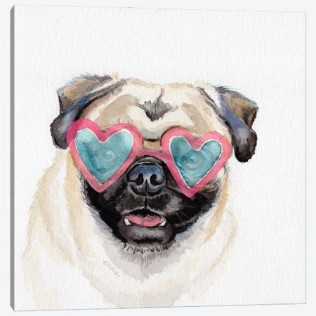 Pug Love Canvas Print #JRE159} by Jennifer Redstreake Canvas Print