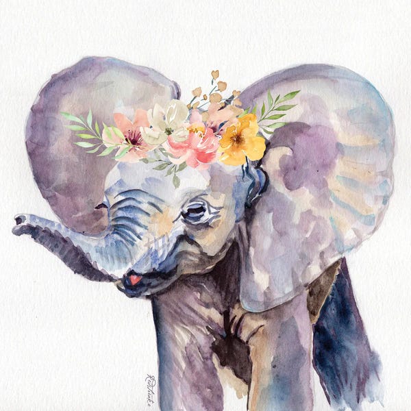 Jennifer Redstreake: Elephant With Flowers by Jennifer Redstreake