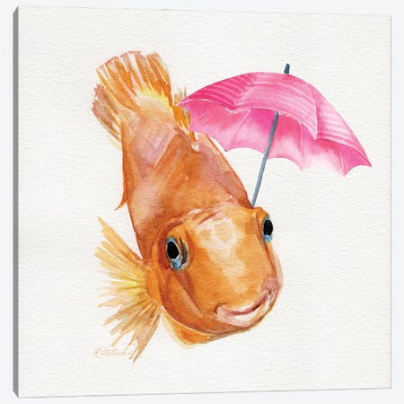 Fish With Umbrella Canvas Print #JRE161} by Jennifer Redstreake Canvas Art