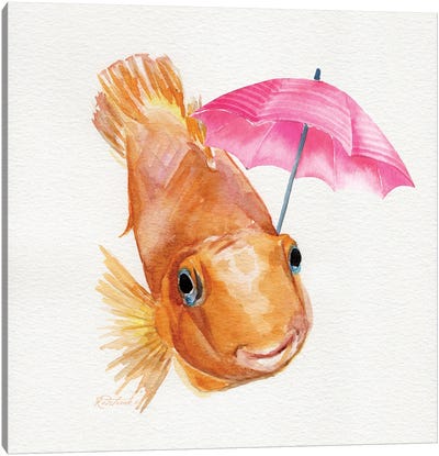 Fish With Umbrella Canvas Art Print - Jennifer Redstreake