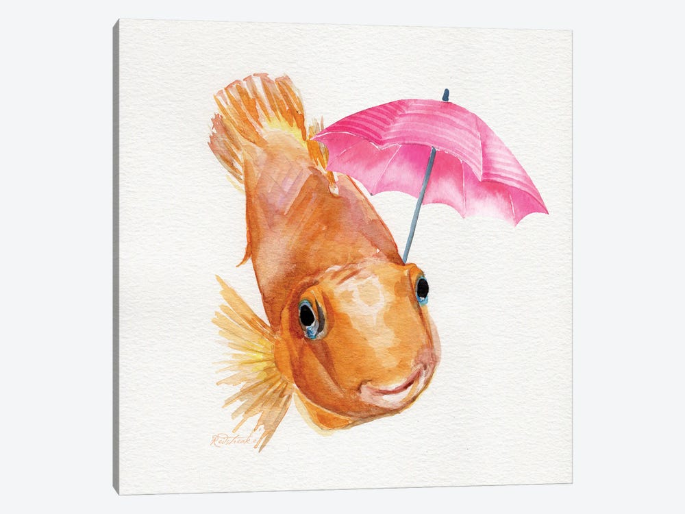 Fish With Umbrella by Jennifer Redstreake 1-piece Canvas Art Print