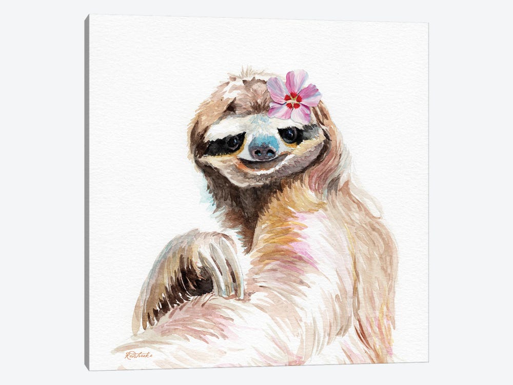 Sloth With Flowers by Jennifer Redstreake 1-piece Canvas Art