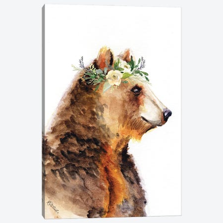 Bear With Flowers Canvas Print #JRE166} by Jennifer Redstreake Canvas Print
