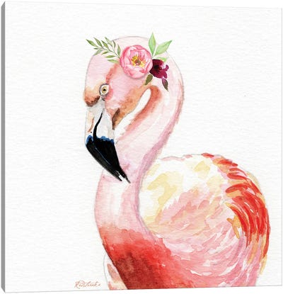 Flamingo With Flowers Canvas Art Print - Jennifer Redstreake