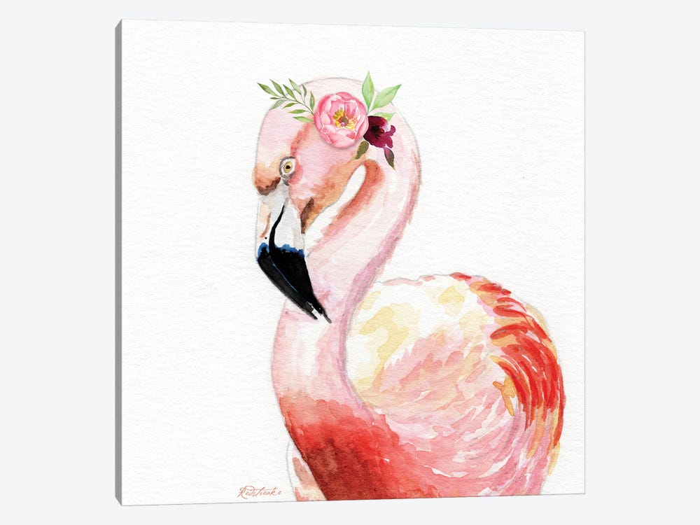 Flamingo With Flowers by Jennifer Redstreake 1-piece Canvas Print