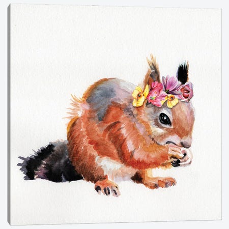 Red Squirrel With Flowers Canvas Print #JRE168} by Jennifer Redstreake Canvas Art