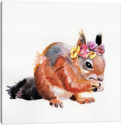 Red Squirrel With Flowers Canvas Art Print - Jennifer Redstreake