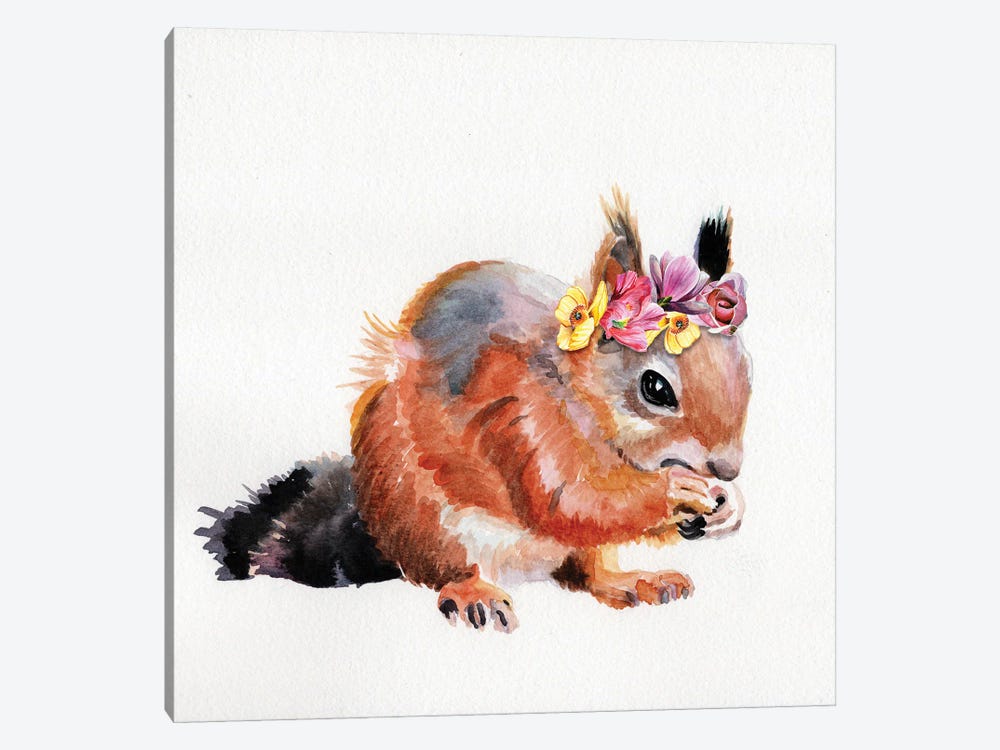 Red Squirrel With Flowers by Jennifer Redstreake 1-piece Canvas Art