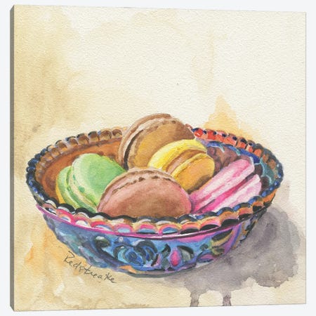 Macarons In Carnival Glass Bowl Canvas Print #JRE170} by Jennifer Redstreake Canvas Art Print