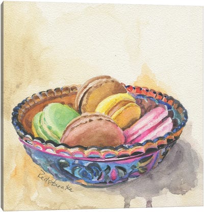 Macarons In Carnival Glass Bowl Canvas Art Print - Jennifer Redstreake