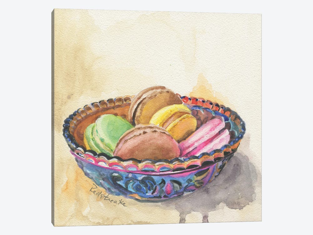 Macarons In Carnival Glass Bowl by Jennifer Redstreake 1-piece Canvas Print