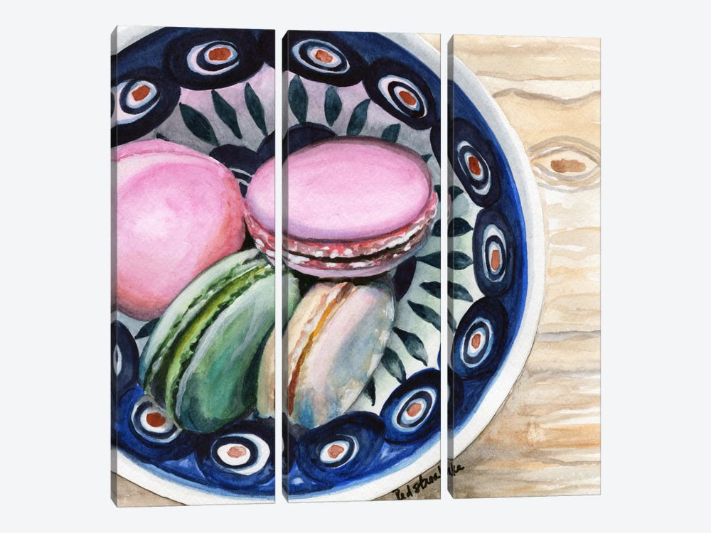 Macarons In A Bowl by Jennifer Redstreake 3-piece Canvas Print