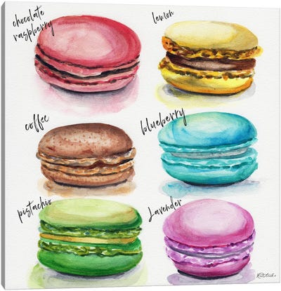 Six Macaron Flavors Canvas Art Print - Macaron Art