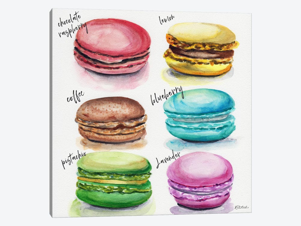 Six Macaron Flavors by Jennifer Redstreake 1-piece Art Print