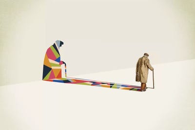 Walking Shadow Old Man by Jason Ratliff framed canvas print