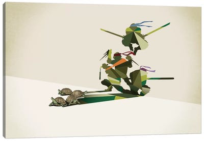 Walking Shadow Turtles Canvas Art Print - Geometric Pop