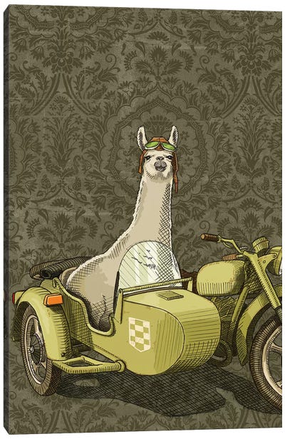 Sidecar Llama Canvas Art Print - Kids Transportation Art