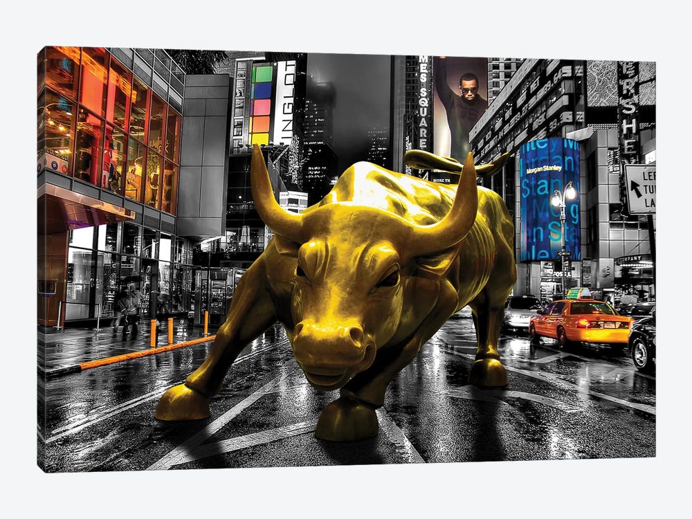 Charging Bull In Time Square by Jan Raphael 1-piece Canvas Art Print