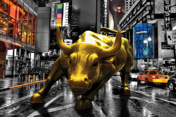 Bulls: Charging Bull In Time Square by Jan Raphael