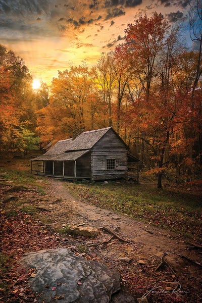 Sunset Near The Log Cabin