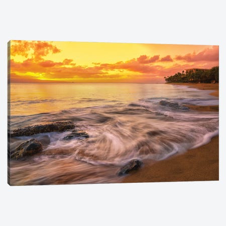 Calming Waves With A Golden Sunset Canvas Print #JRP157} by Jonathan Ross Photography Canvas Print