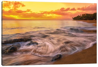 Calming Waves With A Golden Sunset Canvas Art Print - Jonathan Ross Photography